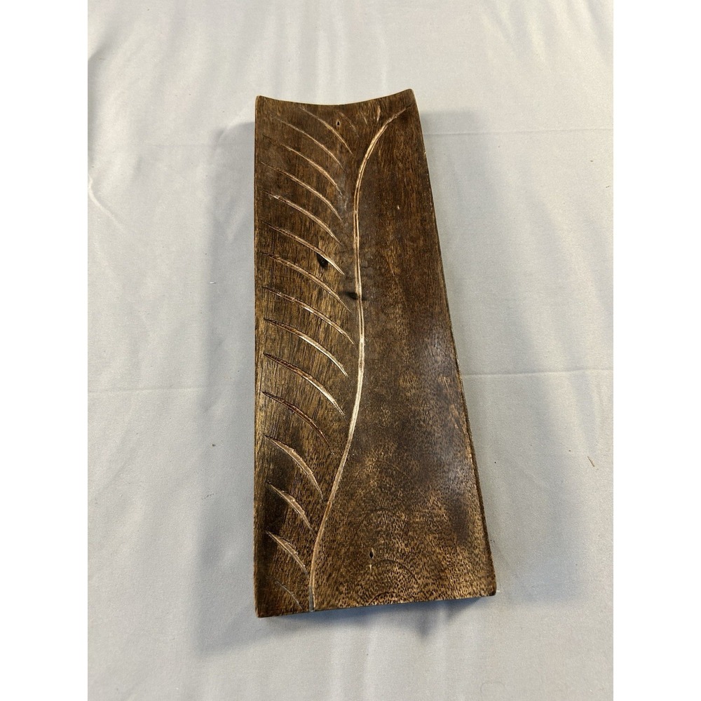 handmade carved wooden leaf tray boho rustic‎ incense holder india